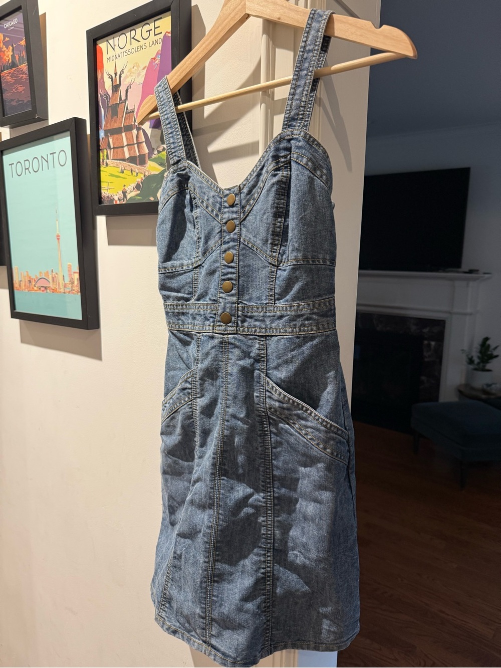 Japna Light Blue Denim Mini Dress with Button Front and pockets
